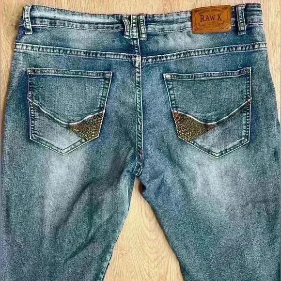 RawX Jeans Mens 36x30 Standard Y2K Denim Jeans Frayed Edge Decorative Stitch - Picture 8 of 14